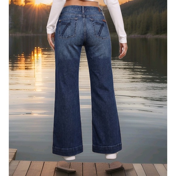 7 For All Mankind Denim - 👖7 For All Mankind Jeans Womens 29 Indigo Wash Fading DOJO Flare‎ Bootcut USA